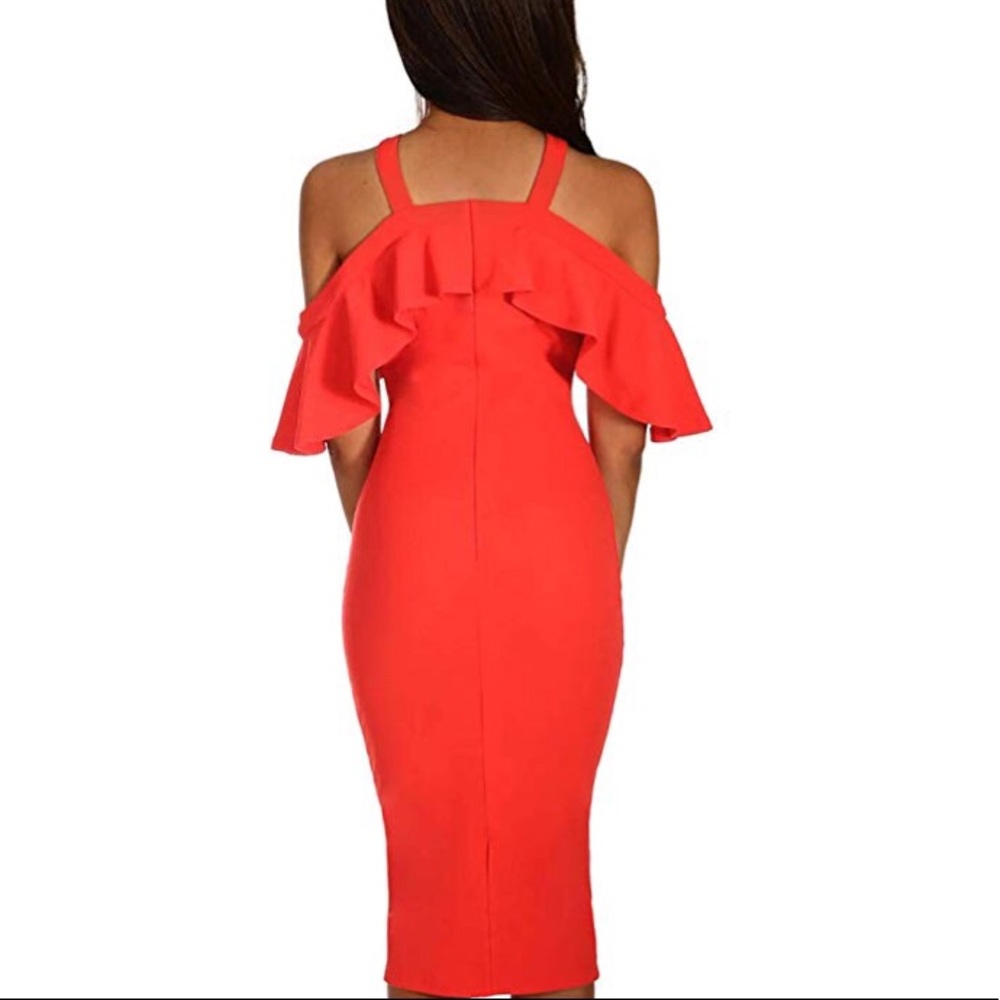 ruffle off the shoulder bodycon dress - Picture 3 of 4